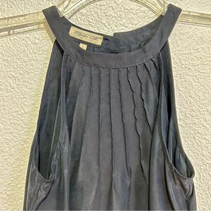 Martin and Osa Navy Blue Pleated Racerback 100% Silk Sleeveless Relaxed Top 2 XS